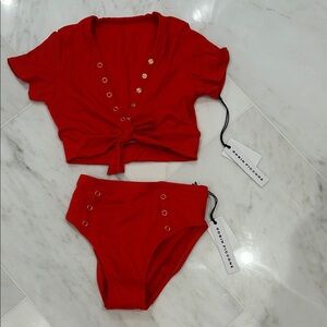 Robin Piccone Red Two-Piece Set with Grommet Details